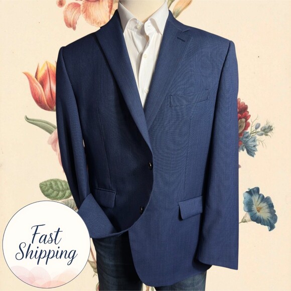 $395 RALPH LAUREN Men's 44R Navy Blue Wool Blazer Sport Coat Two Button Jacket - Picture 1 of 13